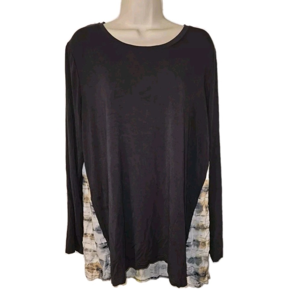 LOGO By Lori Goldstein Tie-Dye Slub Knit Tunic Shirt Long Sleeve Women's Size M